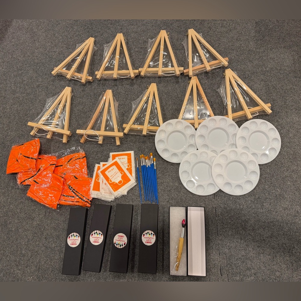 Art party supplies - enough for 5 people plus 3 more canvas stands